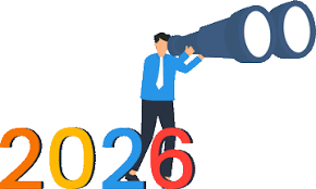 Mężczyzna z lornetką wypatruje 2026 rok